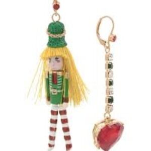 Betsey Johnson Nutcracker & Heart Dangle Earrings Holiday Festive